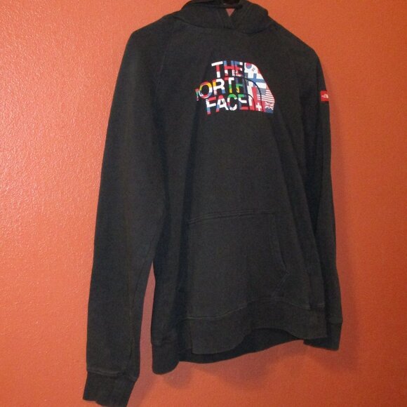 North Face Woman Medium Black Red White Blue Warm Long Sleeve Pullover Hoodie - Picture 2 of 6